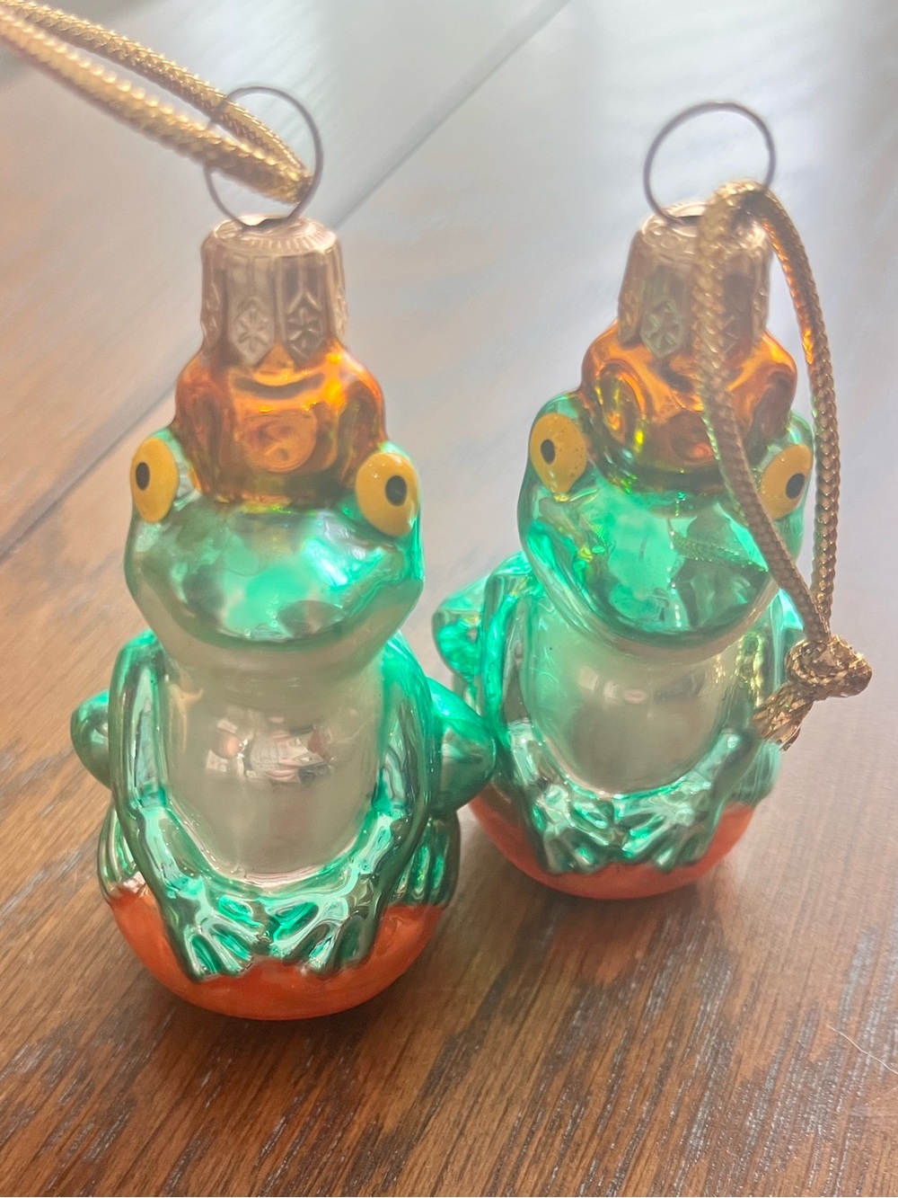 Hand Blown Glass & Hand Painted Frog Ornaments Christmas Glitter Prince Reptil